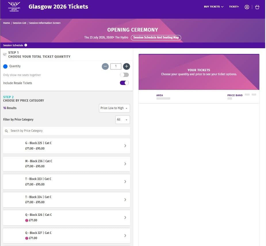 Commonwealth Games 2026 Tickets Prices